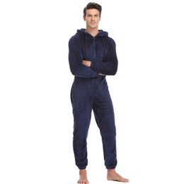 Mannen Pluche Teddy Fleece Pyjama Winter Warm Pyjama Overall Suits Plus Size Nachtkleding Kigurumi Hooded Pyjama Sets voor volwassen mannen 211111