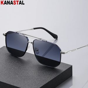 Hommes lunettes de soleil polarisées UV400 Généres en métal à double faisceau de poutre en métal pour les lunettes carrées masculines