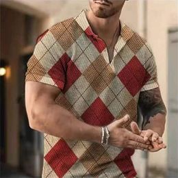 Polo para hombre, camisa Polo de manga corta para hombre, ropa a juego de Color con rombos en contraste, ropa de calle de verano, camisetas informales a la moda para hombre 220402