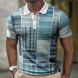 Men Polo Shirt Color Block Plaid Print Tops Fashion Design Clothing Oversized korte mouw T -shirt Zomer Ademende outfits 240428