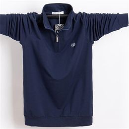 Hommes Polo chemise pur coton affaires décontracté mâle automne à manches longues col montant grande taille 5xl 6xl 220606