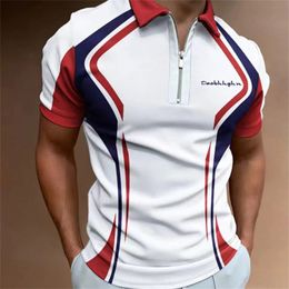 Hombres Polo Camisa Rayas Camiseta de manga corta Hombre Tops transpirables Negocios Turn Down Collar Streetwear Marca de lujo de alta calidad 240304