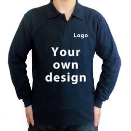 Men Polo -shirts Men S Casual Long Sleeve vaste katoenen shirt unisex Custom print je eigen ontwerpmodemerk tops 220713