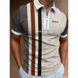 Hommes polos été haute qualité décontracté quotidien à manches courtes rayé hommes chemises col rabattu fermetures éclair t-shirts hommes 220702