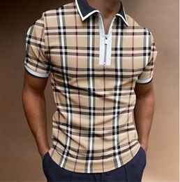 Men Polo -shirts Zomer hoogwaardige casual merk Korte mouw Solid Mens Turn Down Collar Zippers Tees 3316ess