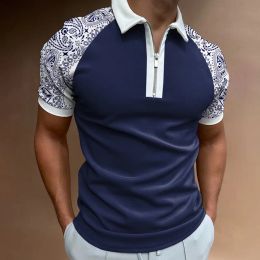 Polos para hombre de verano de alta calidad marca Casual de manga corta sólido para hombre cuello vuelto cremalleras camisetas Tops