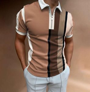 Men Polo -shirts Zomer hoogwaardige casual merk Korte mouw Solid Mens Turn Down Collar Zippers Tees 5599ess