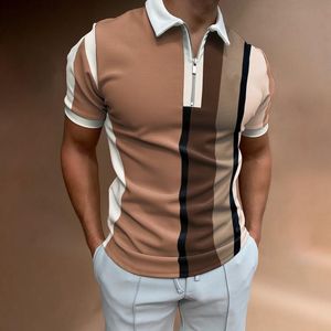 Men Polo -shirts Zomer hoogwaardige casual merk Korte mouw Solid Mens Turn Down Collar Zippers Tees Tops 2023