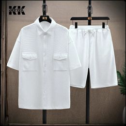 Men Polo Suit shorts Katoen Summer T -shirt Strand T -shirt Set Oversize korte mouw Zwarte t -shirts mode ademende QuickDrying 240506