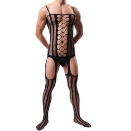 Hommes porno Lingerie sexy sous-vêtements body exotique maille corps bas ultra-mince fronde filet tuyau homme combinaison collants 231226