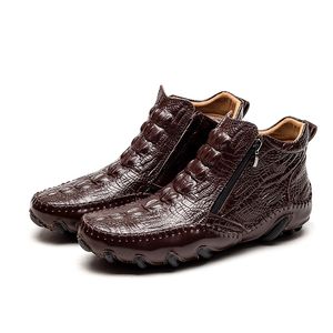 Mannen Power Fashion Cowhide Unieke Casual Laarzen Mannelijke Lederen Mid-High Enkellaarzen Herfst Zonder pluche Winter met pluche