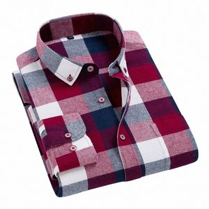 Hommes imprimé Plaid décontracté manches Lg chemise de luxe de haute qualité confortable flanelle douce printemps automne Fi marque chemises H0GH #