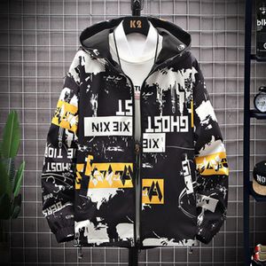 Hommes imprimer des vestes adolescentes mode Hip Hop Zipper Pullover Windbreaker Mabeurs Designer Male Male Automne Loose mince Streetwear à capuche Extérieur