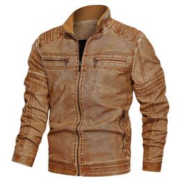 Men Pu Leather Divered Vintage Retro Motorcycle Jacket Faxu Leather Oversized Biker Moto jas man Mannual Geel Boys Jacket L220725