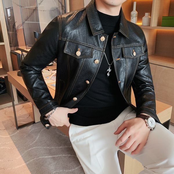Men Pu Leather Jacket Fashion Slim Fit Le cuir manteaux