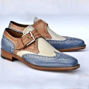 Zapatos de cuero PU para hombre, vestido informal de tacón bajo, botines de primavera Brogue, clásico clásico para hombre HC741 210624