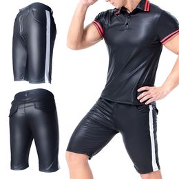 Mannen PU-lederen shorts Casual Sweatpants Tight Slim Fitness Kleding Bodybuilding Mannelijke Plus Size Trunk S-XXL 210716
