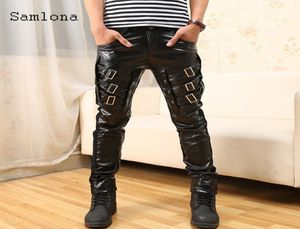 Men PU Boutons à paillettes punk style masculin pantalon plissé sexy noir en faux cuir NY Vêtements masculins 20212233577