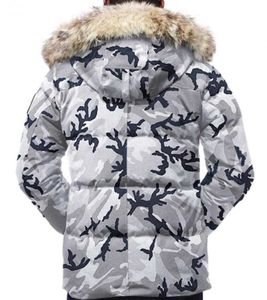 Hombres Chaqueta acolchada Abrigo de plumas de ganso Parka Wyndham Diseñador Real Coyote Piel Cazadora al aire libre Jassen Ropa exterior con capucha Fourrure Manteau Hiver Doudoune C1ta