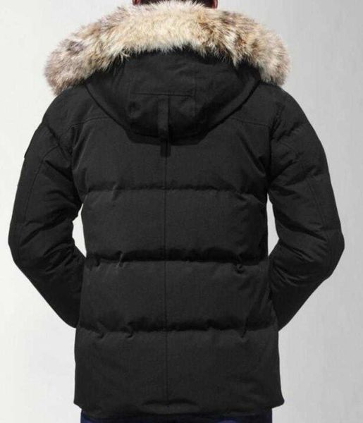 Hombres Chaqueta acolchada Abrigo de plumas de ganso Parka Wyndham Diseñador Piel de coyote real Cazadora al aire libre Jassen Ropa de abrigo con capucha Fourrure Manteau Hiver Doudoune 70ox