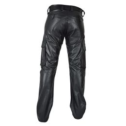 Hommes Punk PU cuir pantalon droit coupe ajustée moto pantalon beau mâle Treedy Streetwear décontracté Cargo avec poche 231225