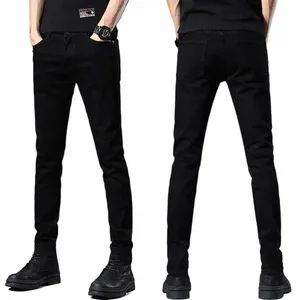 hommes pur noir élastique slim slim petit pied polyvalent polyvalent pantalon élastique occasionnel lg pantalon cott matériau style coréen y3zh #