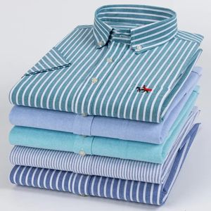 Hommes pur coton Oxford chemises à manches courtes classique Vintage poche unique broderie chemise décontractée bouton Standard vêtements de travail chemises 240201
