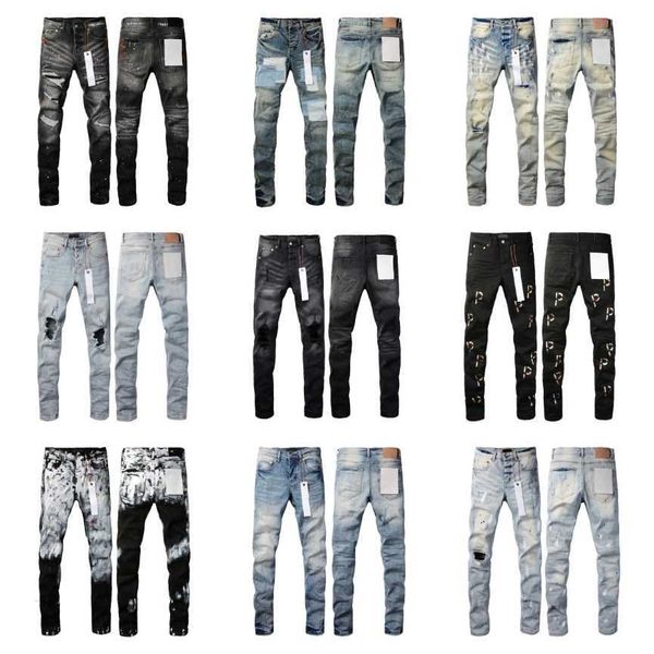 Men Purple Loose High Waist Ksubi Jean Jean Ripped Street Jeans rétro Paint Patch Patch Trou Denim Streetwear Silm Feet Micro Elastic Pants 8V8S