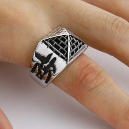 Mannen Pyramid Ring Horus Eyes Anubis Patroon Triangle Ring 14K Wit Gouden Geometrische ringen Sieraden voor mannen