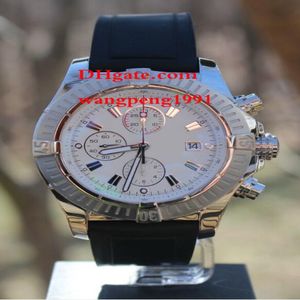Mannen Kwaliteit Horloges 48mm Witte Stok Wijzerplaat Rubberen armband A13370 lVK QuartzlChronograph Werkende Heren Horloge Watches260O