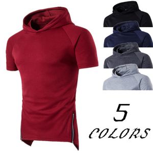 Men Raglan Hooded T Shirts Longline top Summer Sportstijl Design mannelijk solide los T-shirt groot formaat casual slijtage