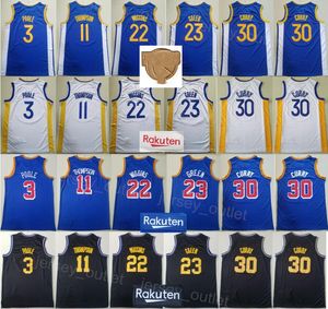 Hommes Rakuten Cousu City Gagné Finals Poole Basketball Jersey 3 Stephen Curry 30 Klay Thompson 11 Andrew Wiggins 22 Draymond Green 23 Respirant Bleu Blanc Noir