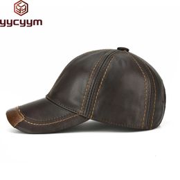 Hommes Real Cowhide Leather Capes Earlap Male Male Hiver 100% Real Cow Cuir Hats Casual Real Cuir Outdoor Baseball Cap 240507