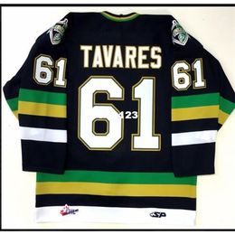 Hommes véritable broderie complète hockey # 61 John Tavares London Knights maillot Ohl ou personnalisé n'importe quel nom ou numéro HOCKEYS chandails