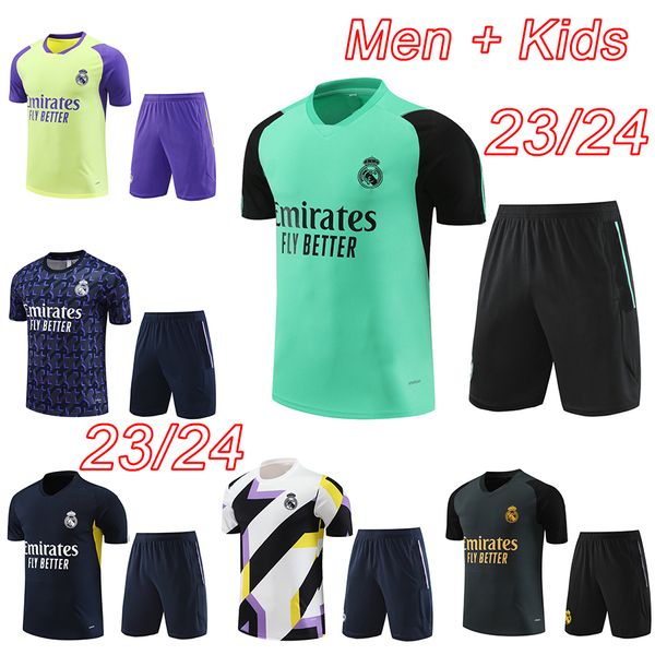 Maillots d'avant-match pour hommes du Real Madrid 2023 2024 Kits de football pour enfants du Real Madrid 23 24 BELLINGHAM VINI JR MODRIC maillot d'entraînement pour garçons kit camiseta maillot maglia