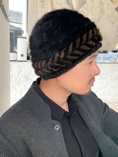 Gorro de piel de visón Real para hombre, gorro cálido de invierno, gorro de viaje, informal, marrón, negro