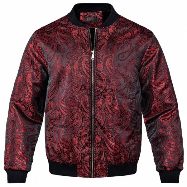 Hommes Rouge Noir Zipper Veste Jacquard Manteau Baseball Uniforme pour Homme Accories Casual Pasiley Lg Manches Sport Automne Streetwear j8l2 #