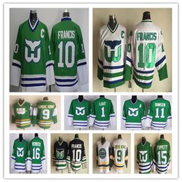 Hommes Rétro Hartford Whalers Jersey Hockey 9 GORDIE HOWE 10 Ron Francis Ray Ferraro 5 Ulf Samuelsson Pat Verbeek Kevin Dineen 1 Mike Liut DAVE TIPPETT Cousu Vert