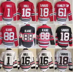 Hombres Retro Hockey 1 Glenn Hall Jersey Retirarse 16 Brett Hull 18 Denis Savard 61 Stanley Cup 88 Patrick Kane 27 Jeremy Roenick 2 Duncan Keith Vintage Classic Todo cosido