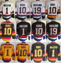 Hombres Retro Hockey 10 Pavel Bure Jersey Vintage Classic 1 Kirk Mclean 19 Markus Naslund Todo cosido Color del equipo Negro Blanco Amarillo Para fanáticos del deporte Algodón puro Alto / Superior