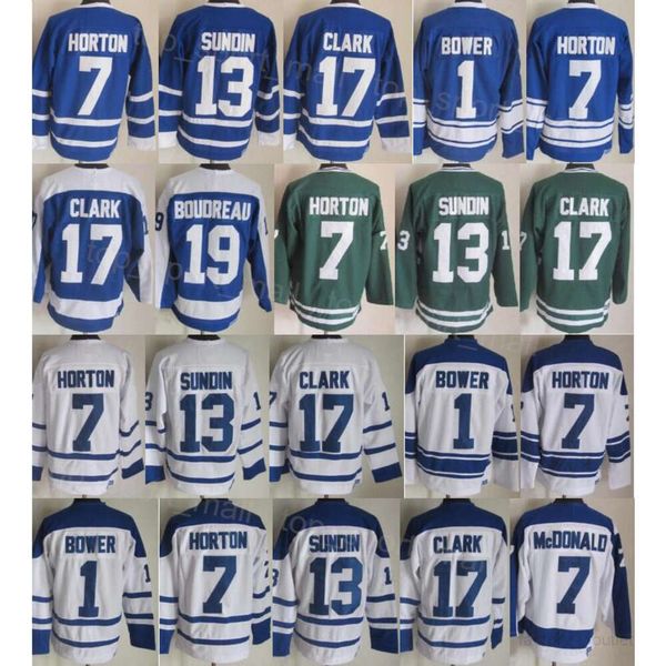 Hommes Retro Hockey 13 Mats Sundin Jerseys Retraite 7 Tim Horton 7 Lanny McDonald 19 Bruce Boudreau 1 Johnny Bower Vintage Classic 75e anniversaire pour les fans de sport Stitch