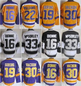 Hommes Retro Hockey 16 Marcel Dionne Jersey 30 Rogatien Vachon 33 Marty McSorley 22 Tiger Williams 19 Butch Goring Vintage Classic Broderie Retraite pour les fans de sport