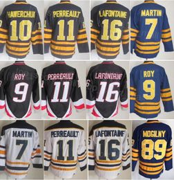 Heren Retro Hockey 16 Pat LaFontaine Jersey Vintage Classic 7 Rick Martin 9 Derek Roy 10 Hawerchuk 11 Gilbert Perreault 89 Mogilny 26 Thoma Vanek 30 Ryan Miller CCM