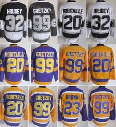 Hombres Retro Hockey 23 Dustin Brown Jersey Vintage Classic 99 Wayne Gretzky 20 Luc Robitaille 32 Kelly Hrudey Todo cosido Negro Blanco Púrpura ''Nhl''Camisa