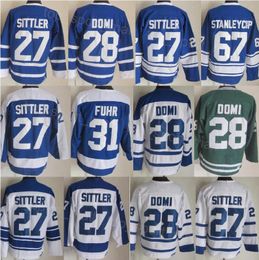 Heren Retro Hockey 27 Darryl Sittler Jersey Vintage Classic 28 Tie Domi 31 Grant Fuhr 67 Stanleycup Blauw Wit Groen Teamkleur 75e verjaardag Borduren en naaien