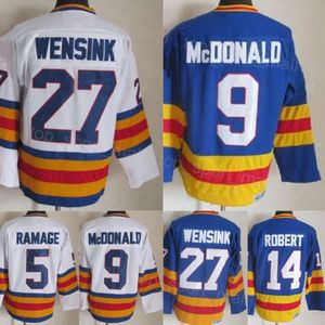 Heren Retro Hockey 27 John Wensink Jerseys 5 Rob Ramage 14 Rene Robert 9 Lanny McDonald 19 Joe Sakic 33 Patrick Roy 21 Peter Forsberg Vintage Klassiek CCM-borduurwerk