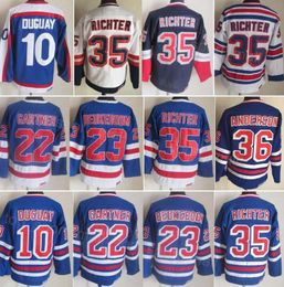 Heren Retro Hockey 35 Mike Richter Jersey Vintage 10 Ron Duguay 22 Mike Gartner 23 Jeff Beukeboom 36 Glenn Anderson 91-92 75e verjaardag Gepensioneerd CCM Borduurteam