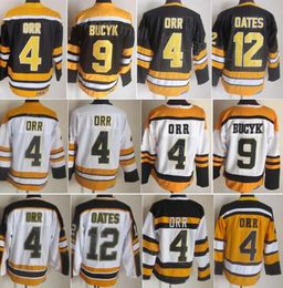 Heren Retro Hockey 4 Bobby Orr Jersey 9 Johnny Bucyk 12 Adam Oates Vintage Klassiek 75 jubileum CCM Zwart Wit Geel Teamkleur Met pensioen Gestikt Voor sportfans