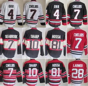 Hommes Rétro Hockey 4 Bobby Orr Jersey Vintage Classique 7 Chris Chelios 10 Patrick Sharp 81 Marian Hossa 28 Steve Larmer 3 Pierre Pilote 8 Bill Mosienko Noir Rouge Blanc