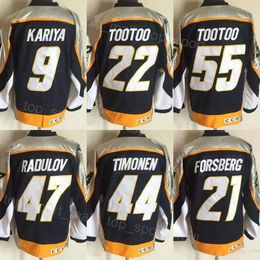 Hommes Retro Hockey 6 Shea Weber Jerseys Vintage Classic 9 Paul Kariya 21 Filip Forsberg 22 Jordin Tootoo 44 Kimmo Timonen 47 Radulov 55 Jordin Tootoo cousu retraite